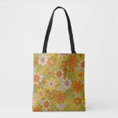 Tote Bag Années 1960, 1970 Vert & Orange Retro Floral (Devant)
