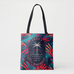 Tote Bag Anniversaire Beach party Palm tree coucher de sole