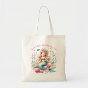 Tote Bag Anniversaire de plage de fille sirène mignonne flo