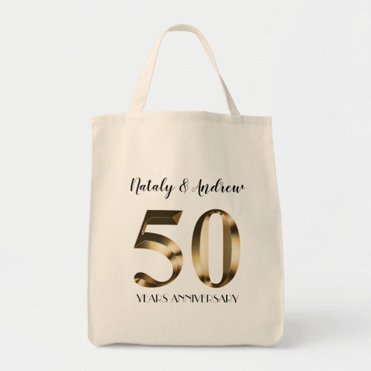 Tote Bag Anniversaire du 50e Mariage d'or métallique (Devant)