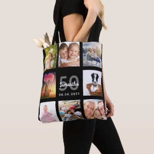 Tote Bag Anniversaire personnalisé photo collage femme noir