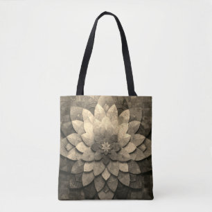 Tote Bag Antique Golden Mandala Art Fleur texturée