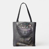 Tote Bag Antique Steampunk Cauldron | Pile de Spellbooks (Dos)