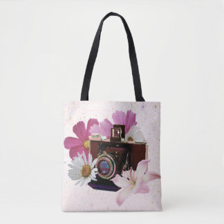 Tote Bag Appareil-photo vintage avec des fleurs