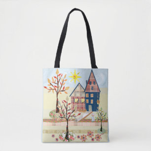 Tote Bag Applique, maisons, village