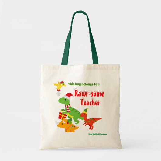 Tote Bag Appréciation de l'enseignant de Noël Enfants Dinos (Devant)