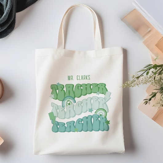 Tote Bag Appréciation de l'enseignant Green Retro personnal