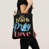 Tote Bag Apprendre Pray Love Enseignant chrétien (De près)