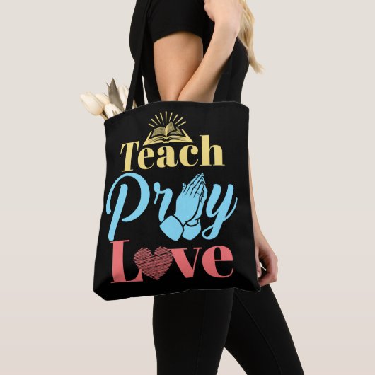 Tote Bag Apprendre Pray Love Enseignant chrétien (De près)