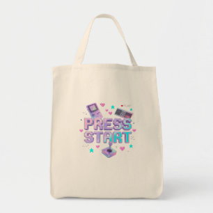 Tote Bag Appuyez sur Start Y2K Rétro Gaming Arcade Chrome 9