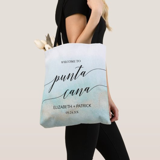 Tote Bag Aqua and Gold Beach Punta Cana Mariage Welcome (De près)