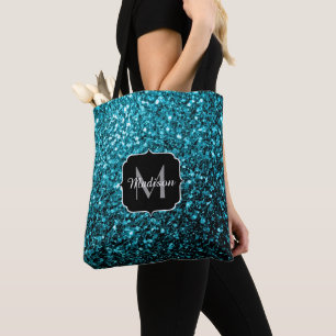 Tote Bag Aqua bleu brillant faux parties scintillant scinti