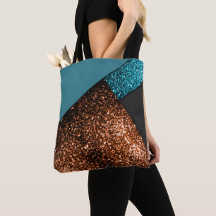Tote Bag Aqua bleu et bronze scintille de couleur moderne