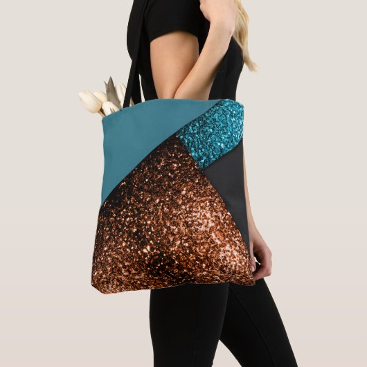 Tote Bag Aqua bleu et bronze scintille de couleur moderne (De près)