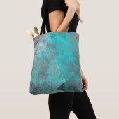 Tote Bag Aqua bleu turquoise et gris en détresse abstrait (De près)