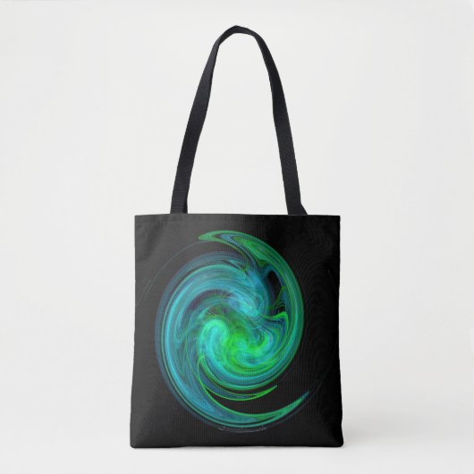 Tote Bag AQUA BLEU VERT VORTEX Fractal Swirl Noir (Devant)