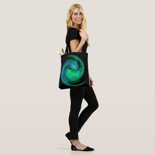 Tote Bag AQUA BLEU VERT VORTEX Fractal Swirl Noir (Sur le modèle)