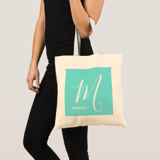 Tote Bag Aqua Blue Monogramme Nom initial Budget (Devant (produit))