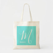 Tote Bag Aqua Blue Monogramme Nom initial Budget (Devant)