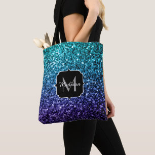 Tote Bag Aqua blue Ombre fausse parties scintillant scintil