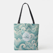 Tote Bag Aqua Blue & White Wave Abstraite - Art moderne Flu (Dos)