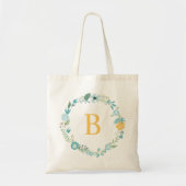 Tote Bag Aqua et Yellow Monogramme Floral Wreath (Devant)