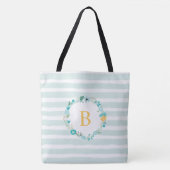 Tote Bag Aqua et Yellow Monogramme Floral Wreath (Devant)