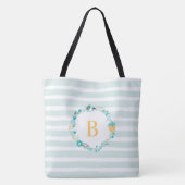 Tote Bag Aqua et Yellow Monogramme Floral Wreath (Dos)