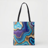 Tote Bag Aqua Gold Blue Purple Veins Agate (Devant)