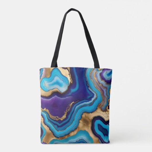 Tote Bag Aqua Gold Blue Purple Veins Agate (Dos)