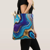 Tote Bag Aqua Gold Blue Purple Veins Agate (De près)