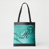 Tote Bag Aqua Green Ombre Swirl Design avec Monogramme (Devant)