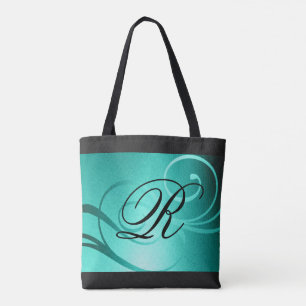 Tote Bag Aqua Green Ombre Swirl Design avec Monogramme