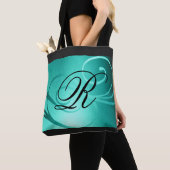 Tote Bag Aqua Green Ombre Swirl Design avec Monogramme (De près)