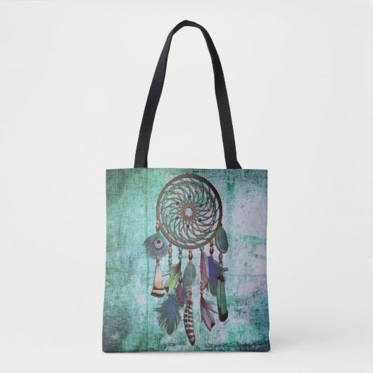 Tote Bag Aqua Grunge | Boho Style Dreamcatcher (Devant)