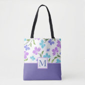Tote Bag Aqua Periwinkle Purple Aquarelle tiges (Devant)