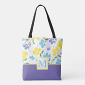 Tote Bag Aqua Periwinkle Yellow Aquarelle tiges (Dos)