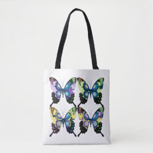 Tote Bag Aqua, Rose et Jaune - Élégants papillons