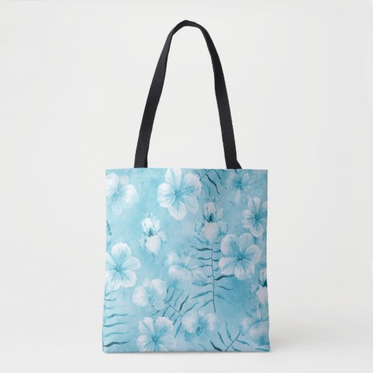 Tote Bag Aqua tropical Orchidées blanches Hibiscus Floral (Devant)