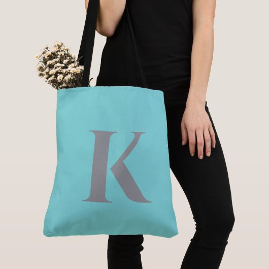 Tote Bag Aqua Turquoise Custom Moderne Monogramme Été (De près)