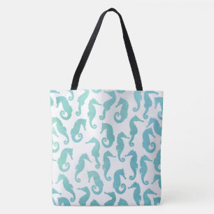 Tote Bag Aqua Watercolor Motif de Cheval de mer