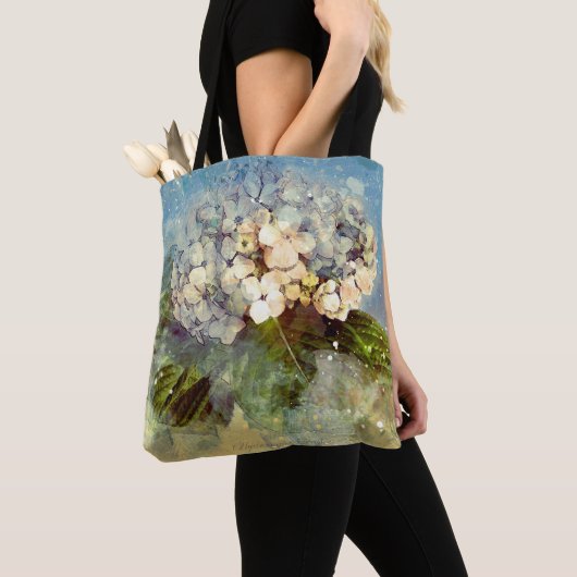Tote Bag Aquarelle Abstraite bleue, blanche Hydrangée (De près)