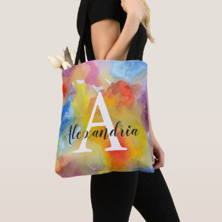 Tote Bag Aquarelle Abstraite Couleurs vives brillantes Mono