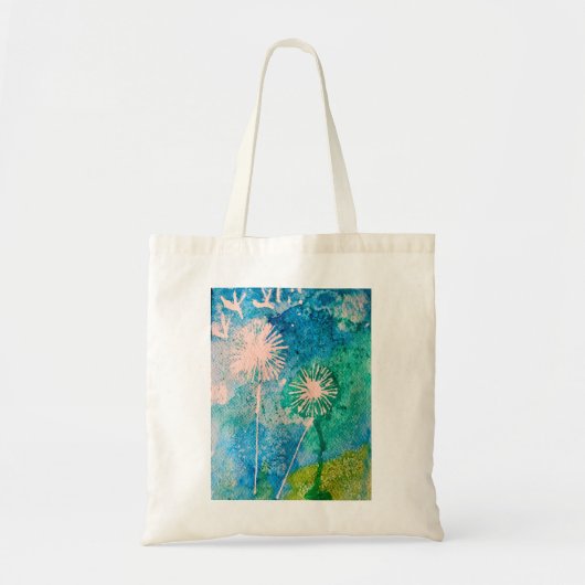 Tote Bag Aquarelle abstraite de pissenlit bleu et vert (Devant)