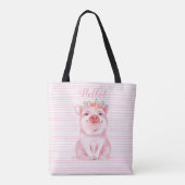 Tote Bag Aquarelle adorable Cochon roses bandes (Dos)