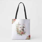 Tote Bag Aquarelle Agneau de Pâques Personnalisé (Devant)