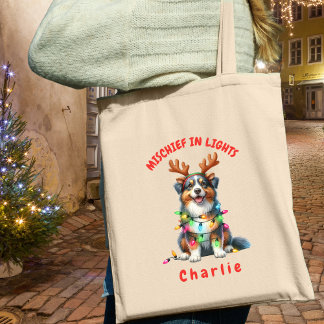 Tote Bag Aquarelle amusante Australian Shepherd lumières de