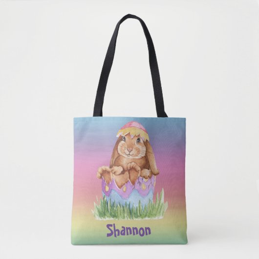 Tote Bag Aquarelle arc-en-ciel de lapin de Pâques (Devant)
