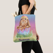 Tote Bag Aquarelle arc-en-ciel de lapin de Pâques (De près)