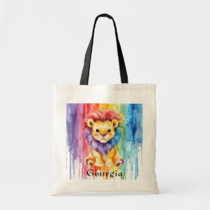 Tote Bag Aquarelle arc-en-ciel Peinture Lion personnalisé